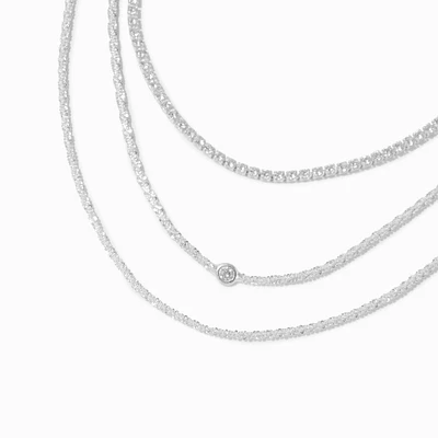 Silver-tone Cubic Zirconia Bezel Laser Multi-Strand Chain Necklace