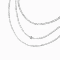 Silver-tone Cubic Zirconia Bezel Laser Multi-Strand Chain Necklace