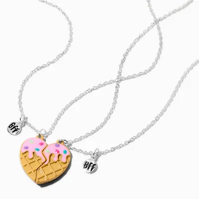 Best Friends Ice Cream Cone Heart Pendant Necklaces - 2 Pack