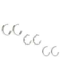 Silver-tone Textured 12mm Hoop Earrings - 3 Pack