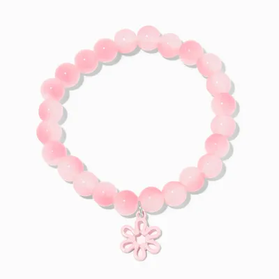 Pink Daisy Stretch Beaded Bracelet