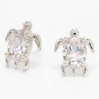 Silver Cubic Zirconia Turtle Stud Earrings - 8MM