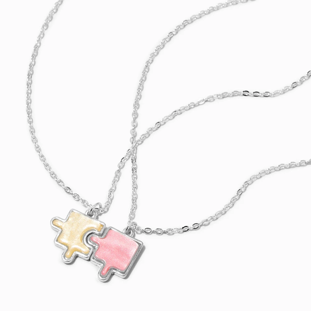 Best Friends Pink & White Puzzle Piece Pendant Necklaces - 2 Pack