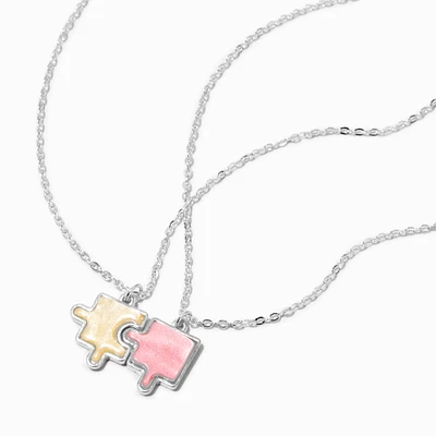 Best Friends Pink & White Puzzle Piece Pendant Necklaces - 2 Pack