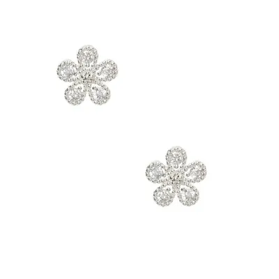 Silver Cubic Zirconia Flower Stud Earrings