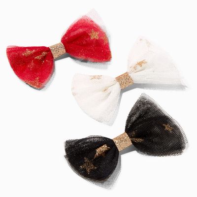 Holiday Tulle Star Hair Bow Clips - 3 Pack