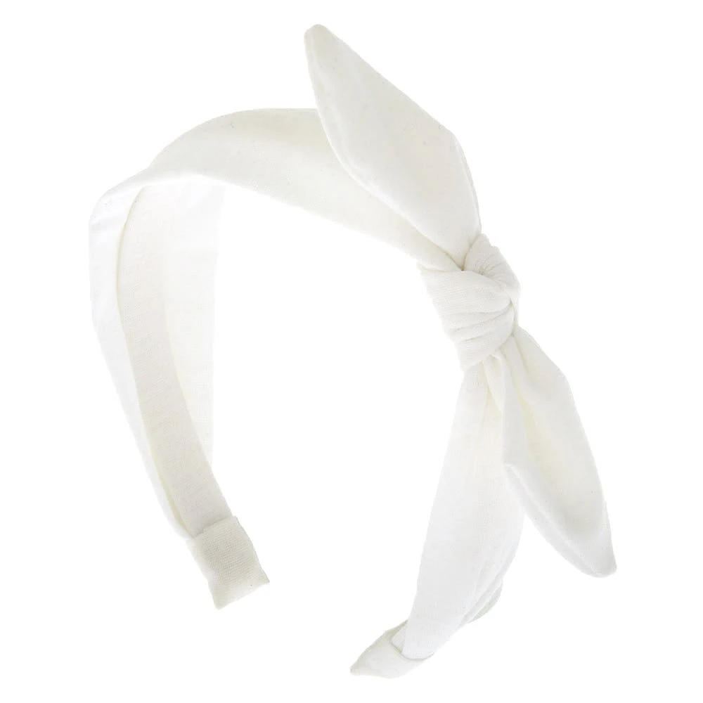 White Solid Knotted Bow Headband