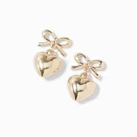 Gold-tone Bow & Heart 0.5" Drop Earrings