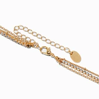 Gold Crystal Y-Neck Multi-Strand Necklace