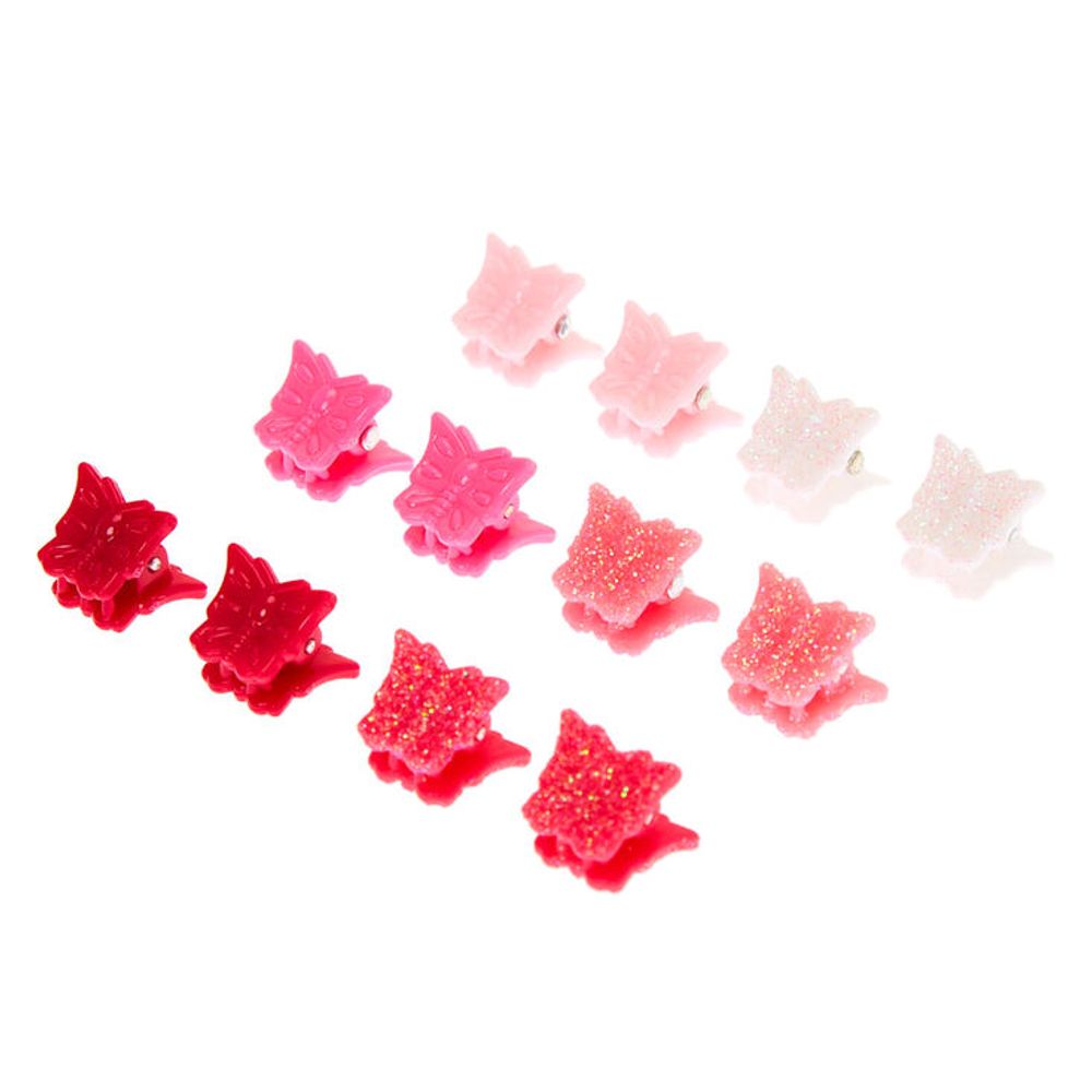 Pink Glitter Butterfly Mini Hair Claws - 12 Pack