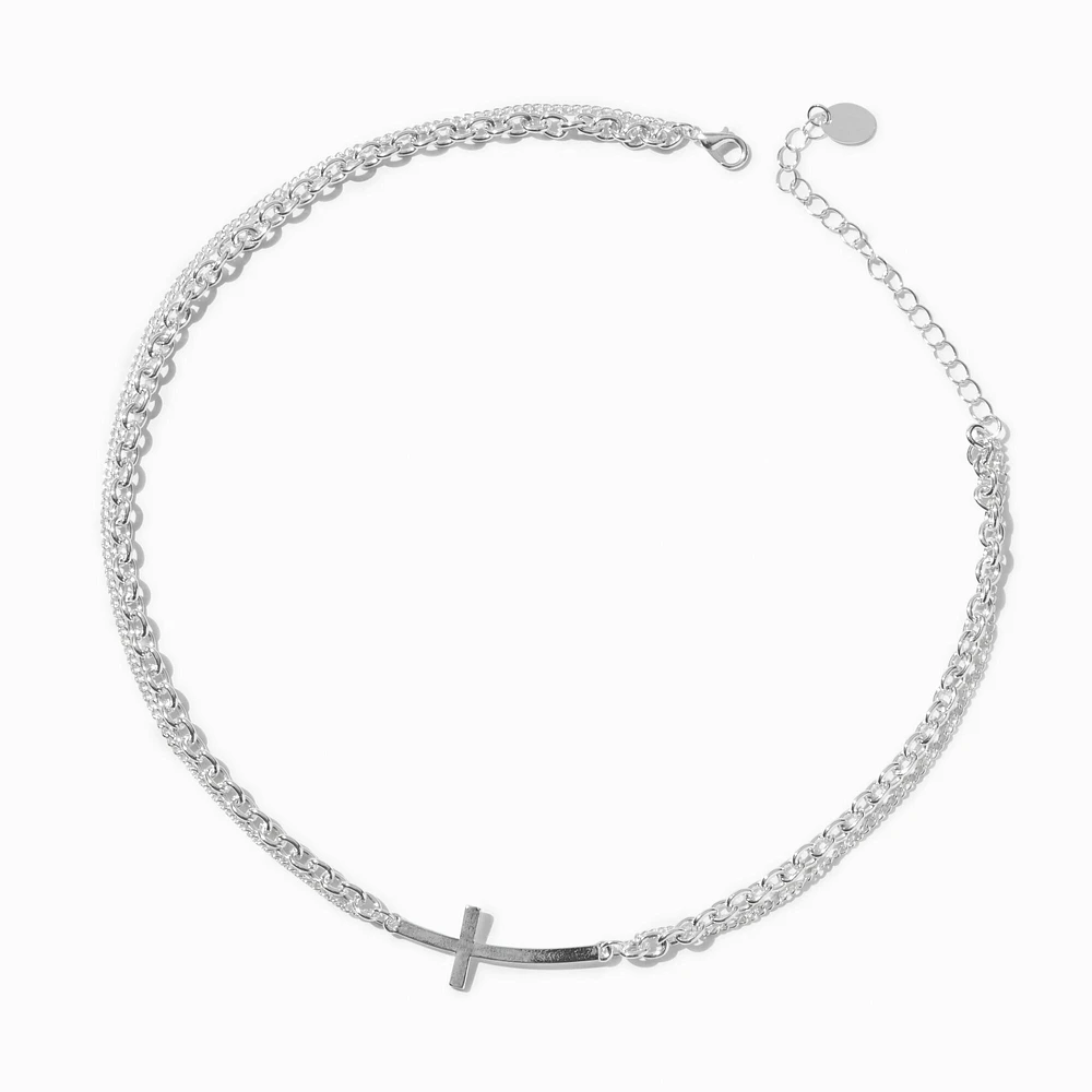 Silver-tone Twisted Cable Cross Necklace