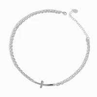 Silver-tone Twisted Cable Cross Necklace