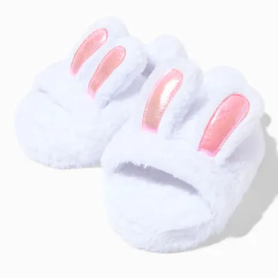 White Bunny Plush Youth Slippers - S/M