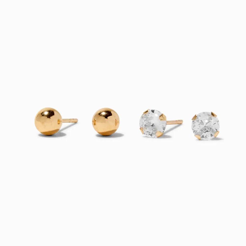 C LUXE by Claire's 18k Yellow Gold Plated Cubic Zirconia Flower Studs &  Hoop Earrings - 3 Pack