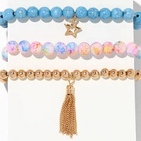 Blue Star Rainbow Marble Beaded Stretch Bracelets - 3 Pack