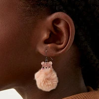 Brown Bear Pom Pom 1.5" Drop Earrings