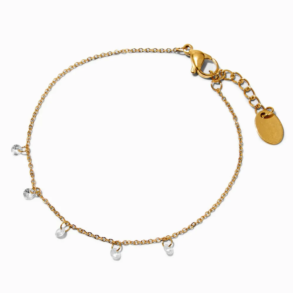 Gold-tone Stainless Steel Cubic Zirconia Confetti Chain Bracelet