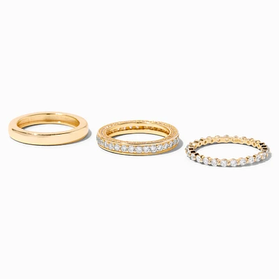 C LUXE by Claire's 18k Yellow Gold Plated Cubic Zirconia Classic Ring Stack Set