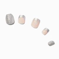 Silver Snowflake Coffin Press On Faux Nail Set - 24 Pack