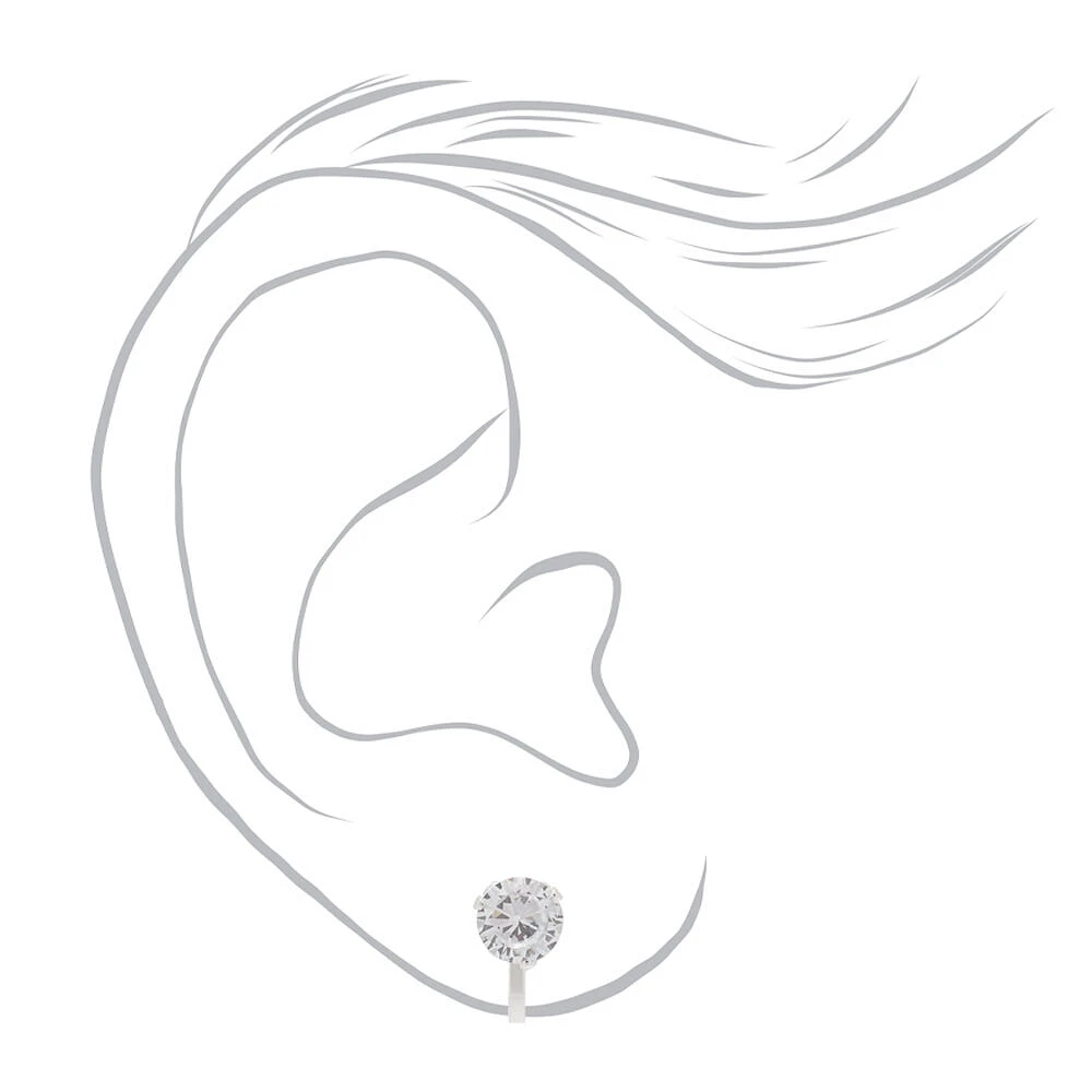 Silver-tone Cubic Zirconia Round 7mm Clip-On Earrings