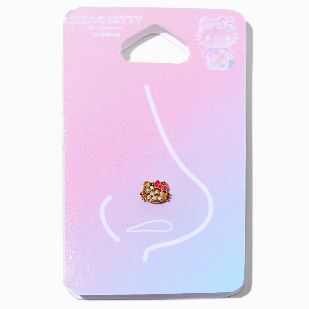 16G Hello Kitty® Claire's Exclusive Gold-tone Stainless Steel Crystal Face Nose Stud