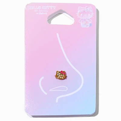 Hello Kitty® 50th Anniversary Claire's Exclusive Gold-tone Stainless Steel Embellished Face 16G Nose Stud