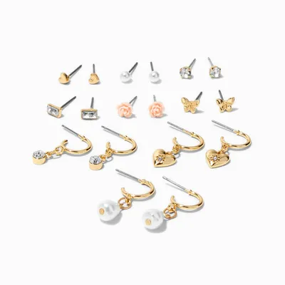 Gold Pretty Hoops & Studs Earrings Set - 9 Pack