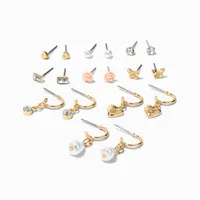 Gold Pretty Hoops & Studs Earrings Set - 9 Pack