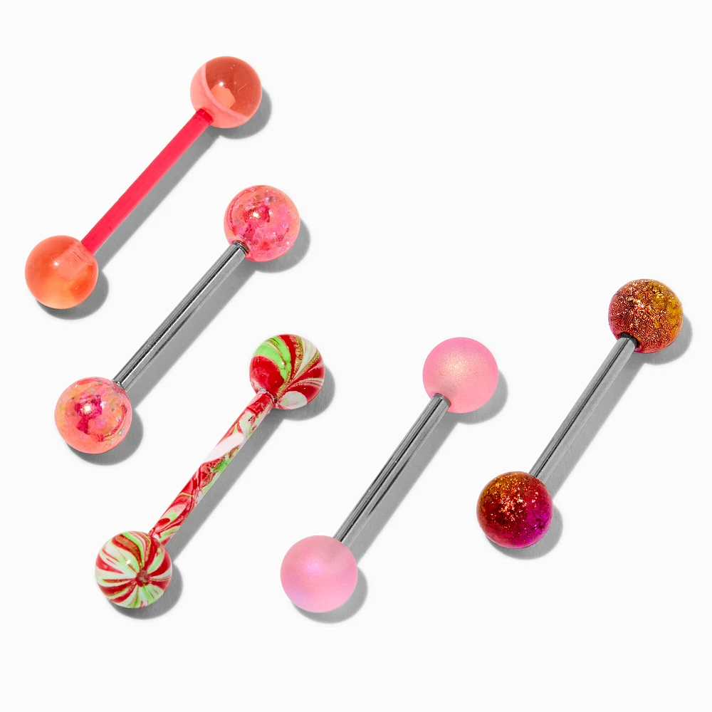 Peach Fuzz Stainless Steel Tongue Barbells - 5 Pack