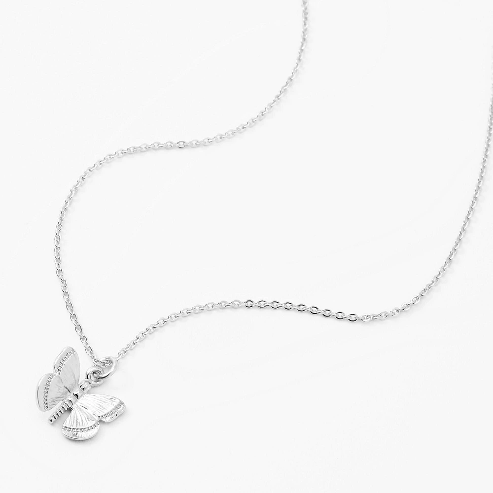 Silver-tone 3D Butterfly Pendant Necklace