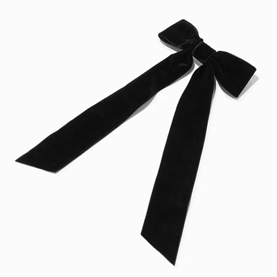 Black Velvet Long Tail Hair Bow Clip