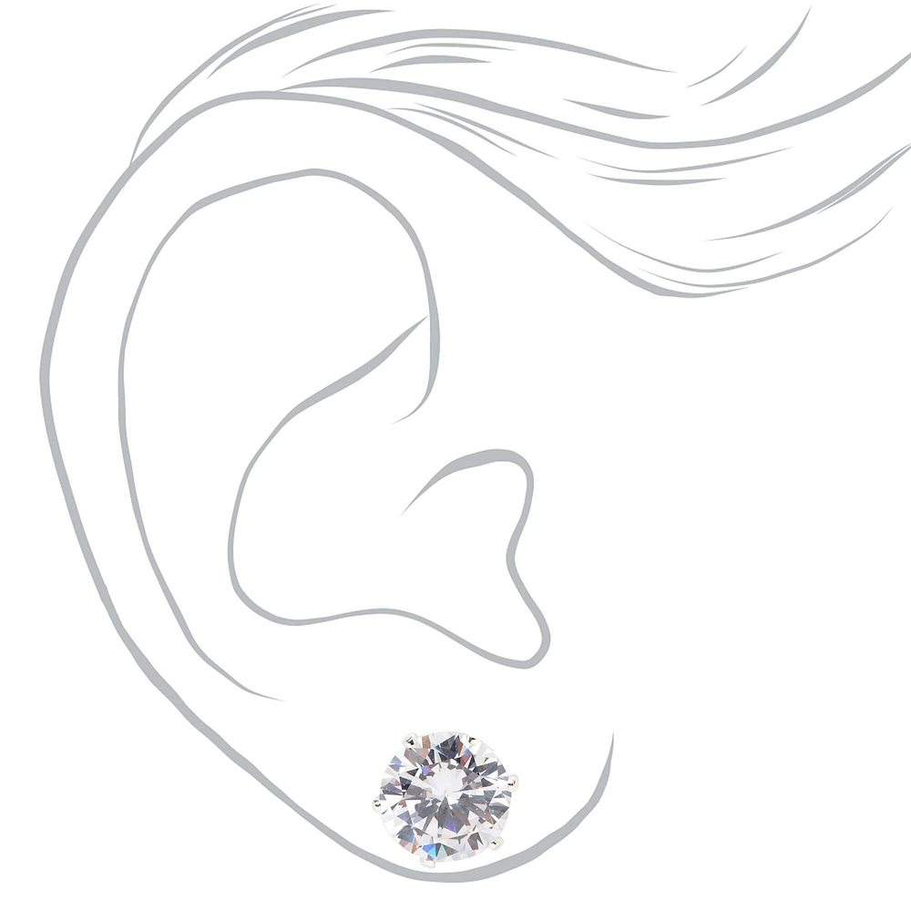 Silver Cubic Zirconia 10mm Round Stud Earrings