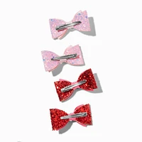 Valentine's Day Glitter Heart Bow Hair Clips - 4 Pack