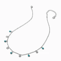 Turquoise Disc Dangle Silver-tone Chain Necklace