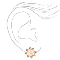 Gold Crystal Pink Rose Clip-On Earrings