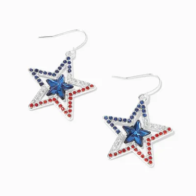 Red, White, & Blue Embellished Star Outline 1" Drop Earrings
