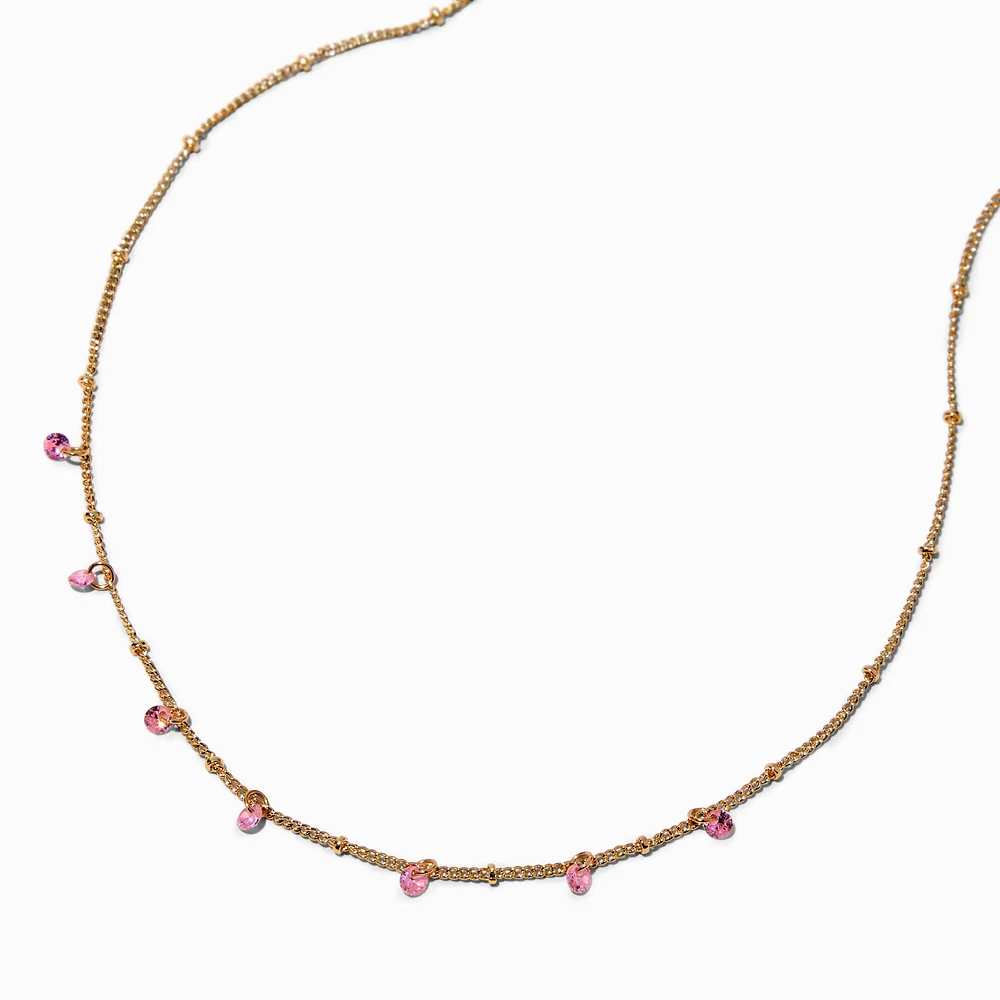 Cubic Zirconia Confetti Charm Gold-tone Chain Necklace