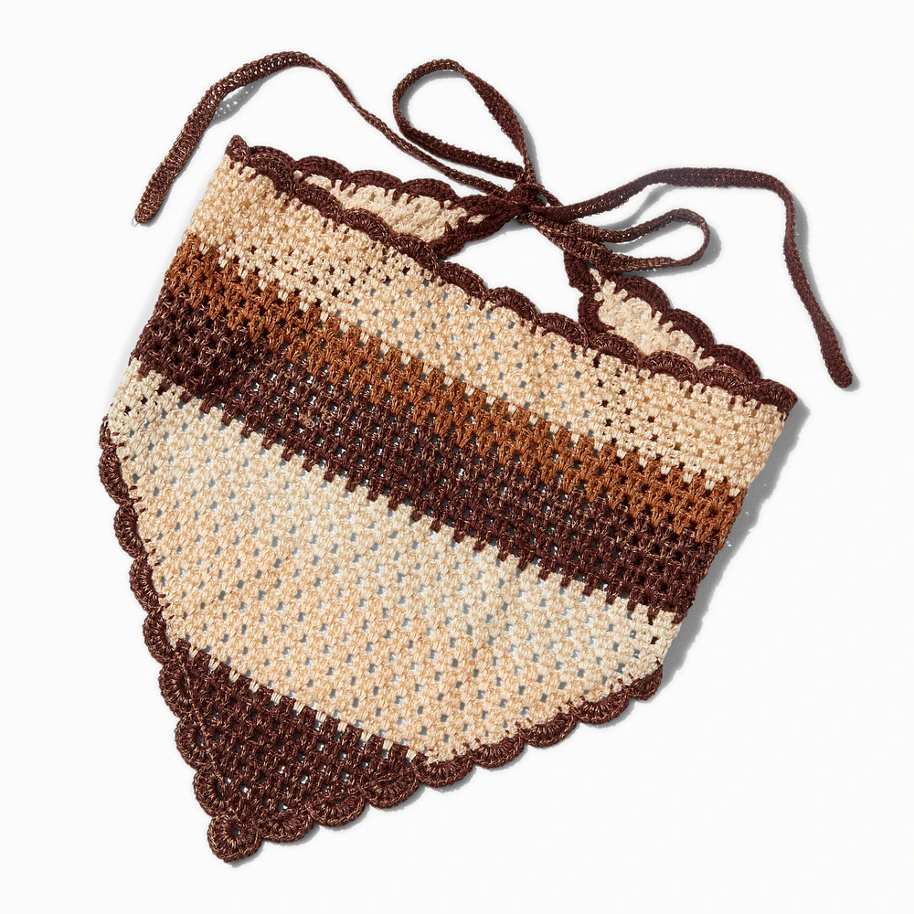 Brown Striped Crochet Headscarf