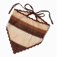Brown Striped Crochet Headscarf