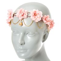 Gold Chain Flower Crown Headwrap - Blush Pink