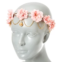 Gold Chain Blush Pink Flower Crown Headwrap