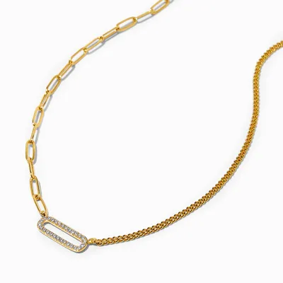 C LUXE by Claire's 18k Yellow Gold Plated Pavé Cubic Zirconia Paperclip & Curb Chain Necklace