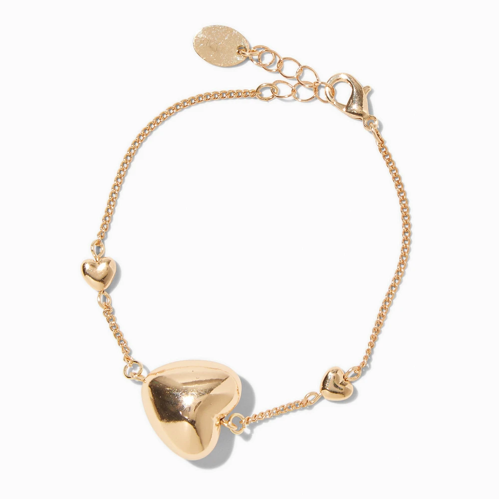 Gold-tone Puffy Heart Chain Bracelet