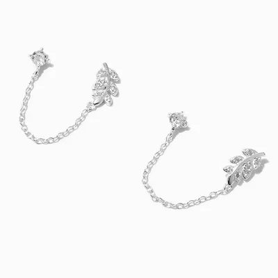 C LUXE by Claire's Sterling Silver Cubic Zirconia Leaf Connector Chain Stud Earrings