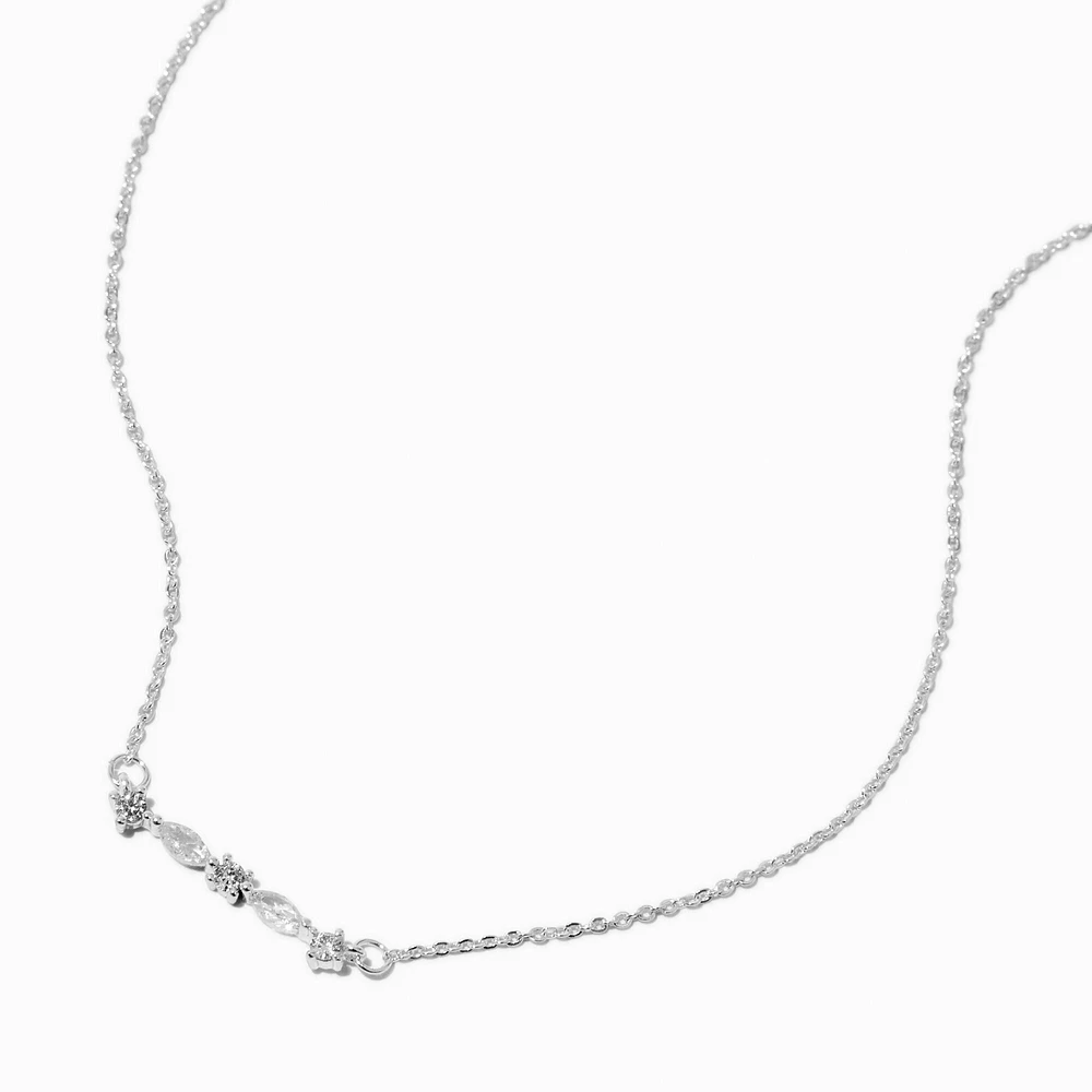 Silver-tone Cubic Zirconia Bar Pendant Necklace