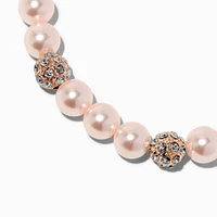 Blush Pink Pearl & Rose Gold-tone Fireball Stretch Bracelet