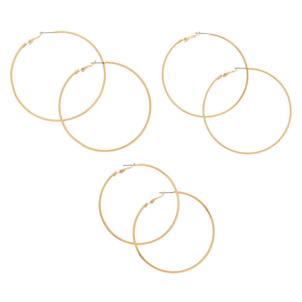 Gold Graduated Hoop Earrings - 3 Pack