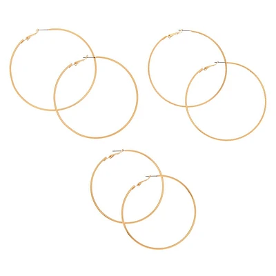 Gold Graduated Hoop Earrings - 3 Pack