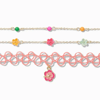 Claire's Club Hibiscus Flower Choker Necklaces - 3 Pack