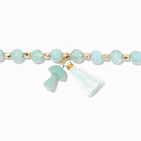 Mint Mushroom & Tassel Beaded Stretch Bracelet